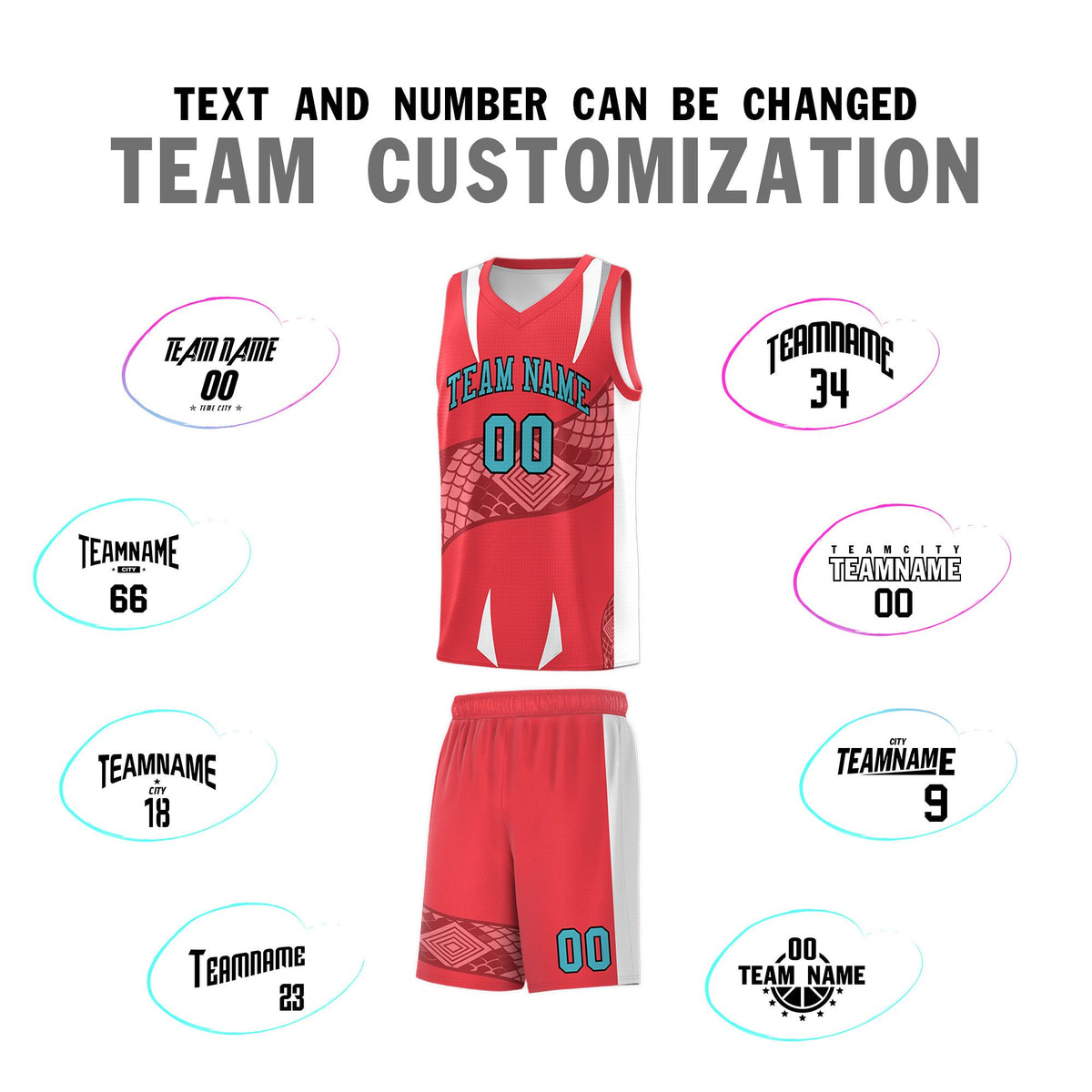 Custom Light Red White Snake Scale Venomous Fang Lightweight Graffiti Pattern Basketball Suit Jersey