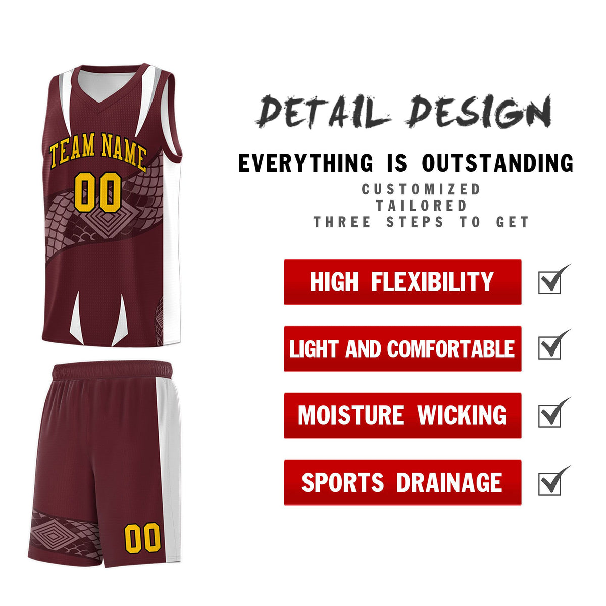 Custom Burgundy White Snake Scale Venomous Fang Drapable Graffiti Pattern Basketball Suit Jersey