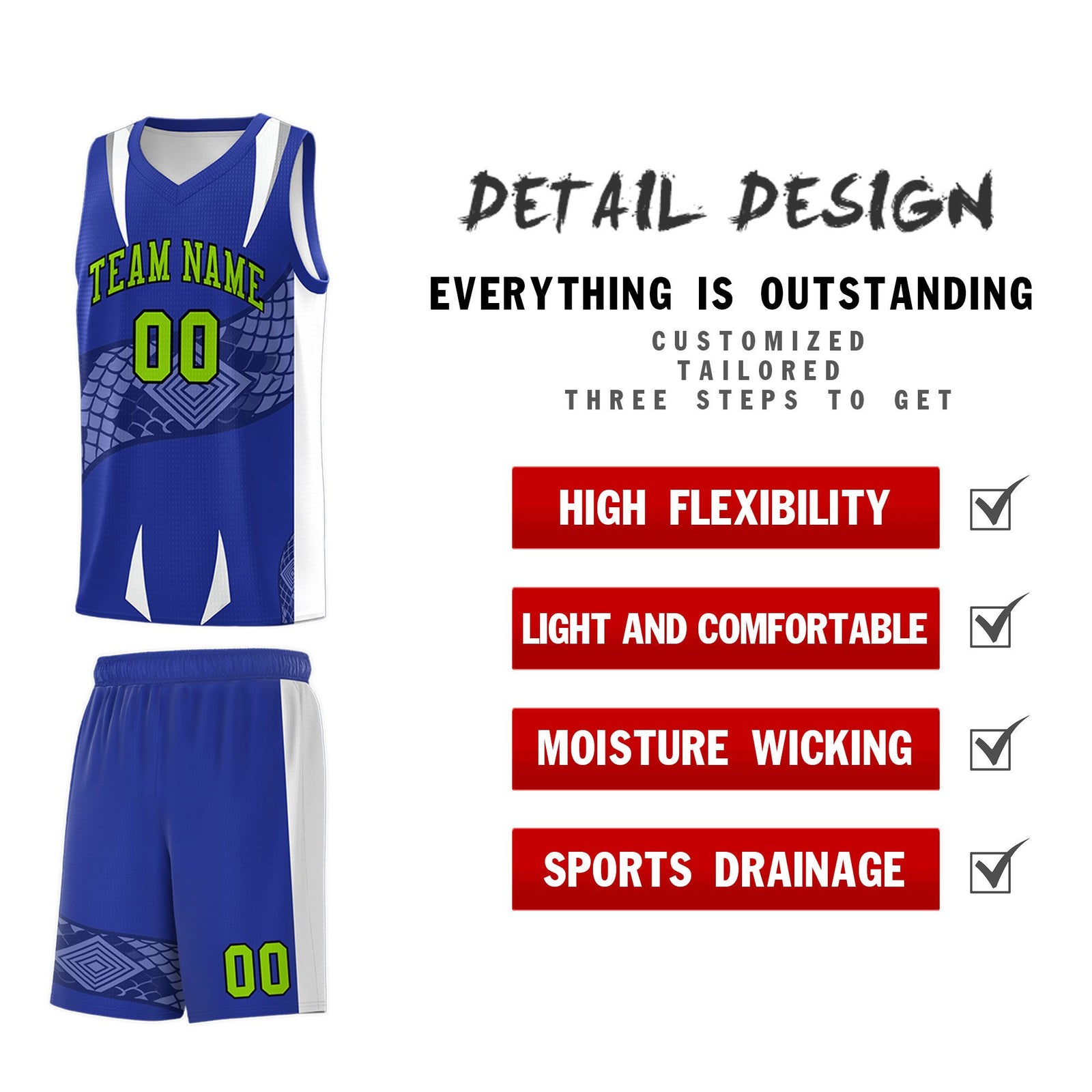 Custom Royal White Snake Scale Venomous Fang Drapable Graffiti Pattern Basketball Suit Jersey
