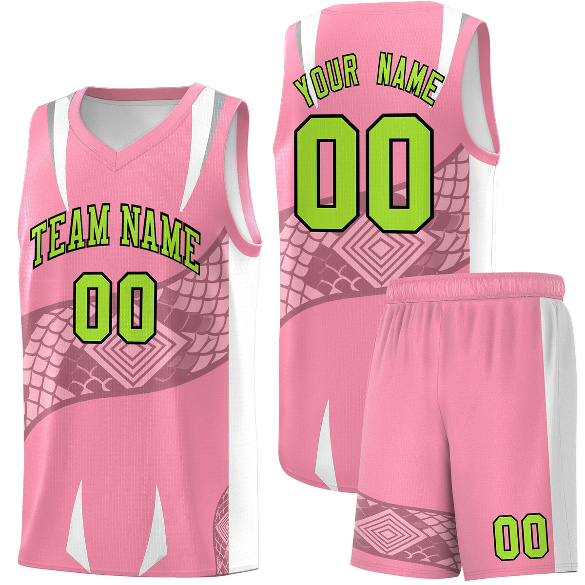 Custom Light Pink White Snake Scale Venomous Fang Drapable Graffiti Pattern Basketball Suit Jersey