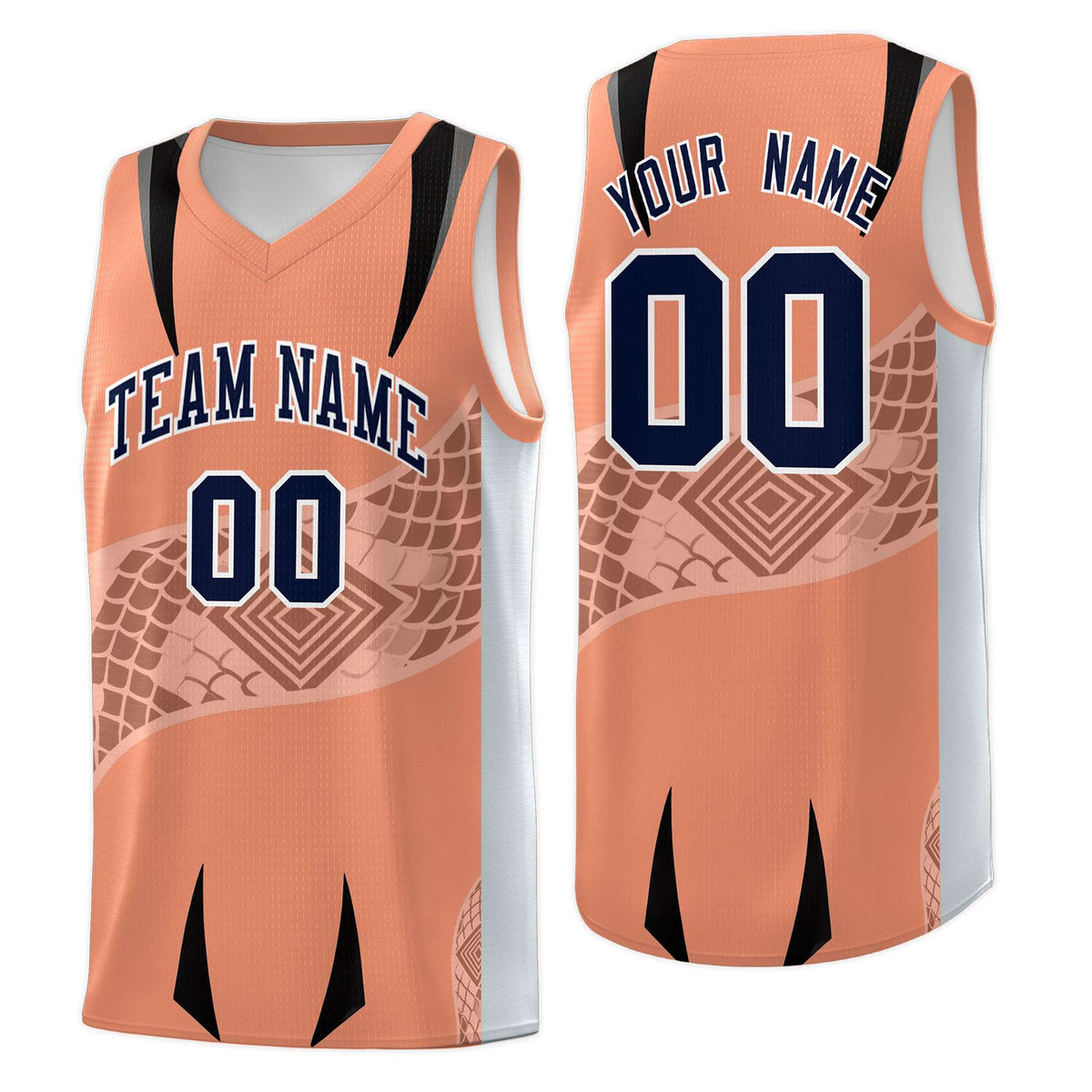 Custom Light Orange Silver Snake Scale Venomous Fang for Leagues Graffiti Pattern Basketball Suit Jersey
