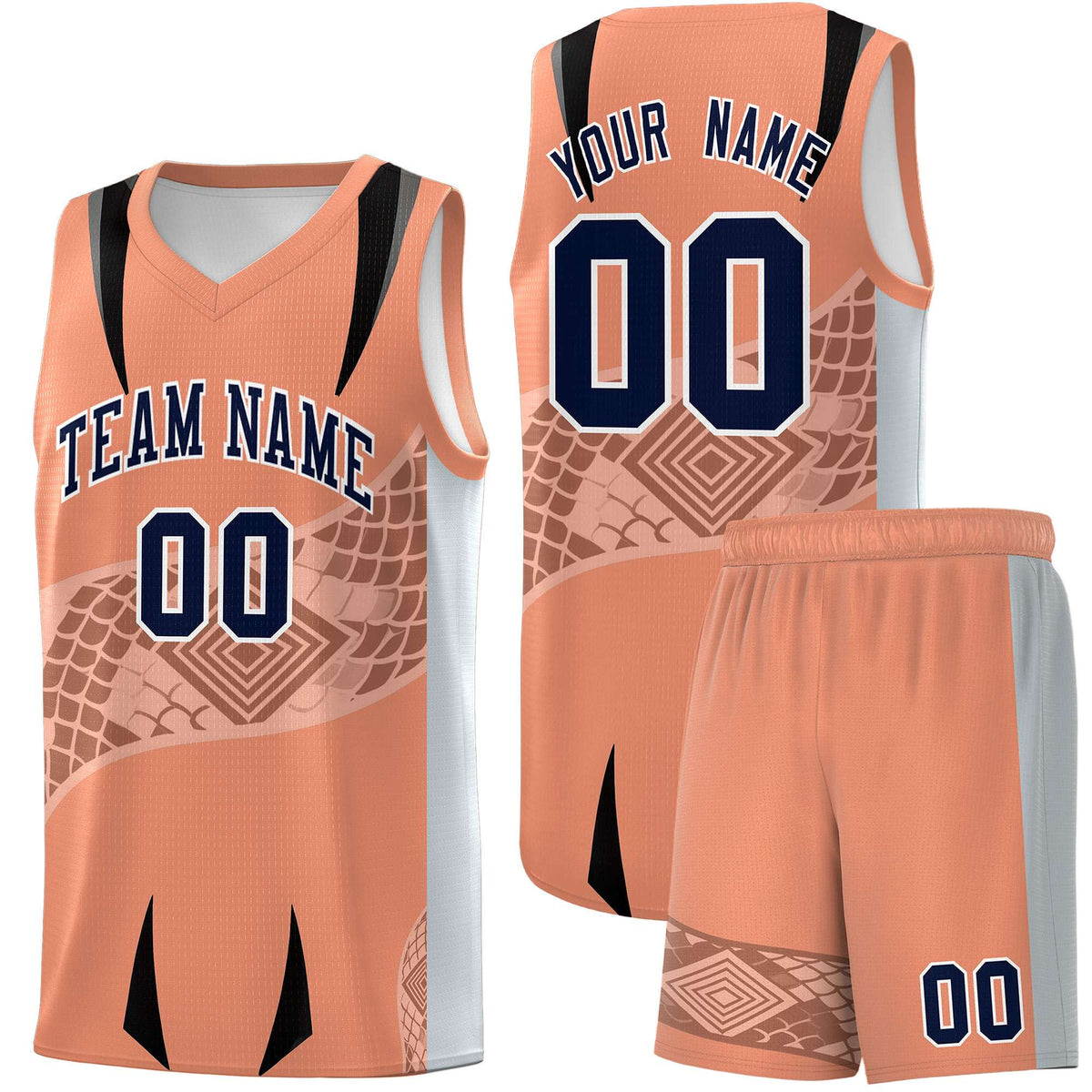 Custom Light Orange Silver Snake Scale Venomous Fang for Leagues Graffiti Pattern Basketball Suit Jersey