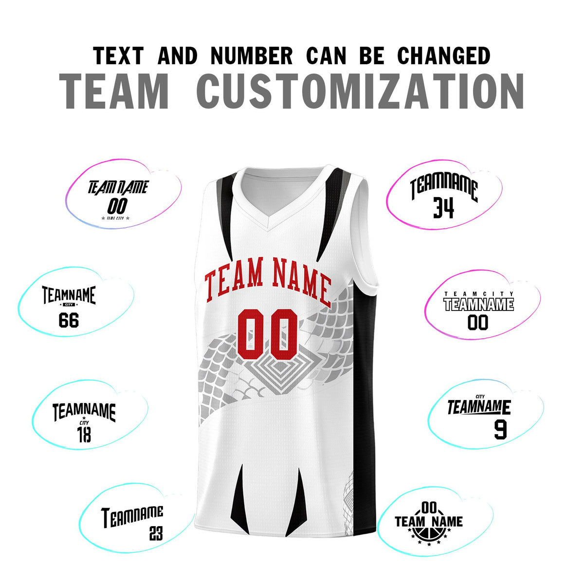 Custom White Black Snake Scale Venomous Fang for Leagues Graffiti Pattern Basketball Suit Jersey
