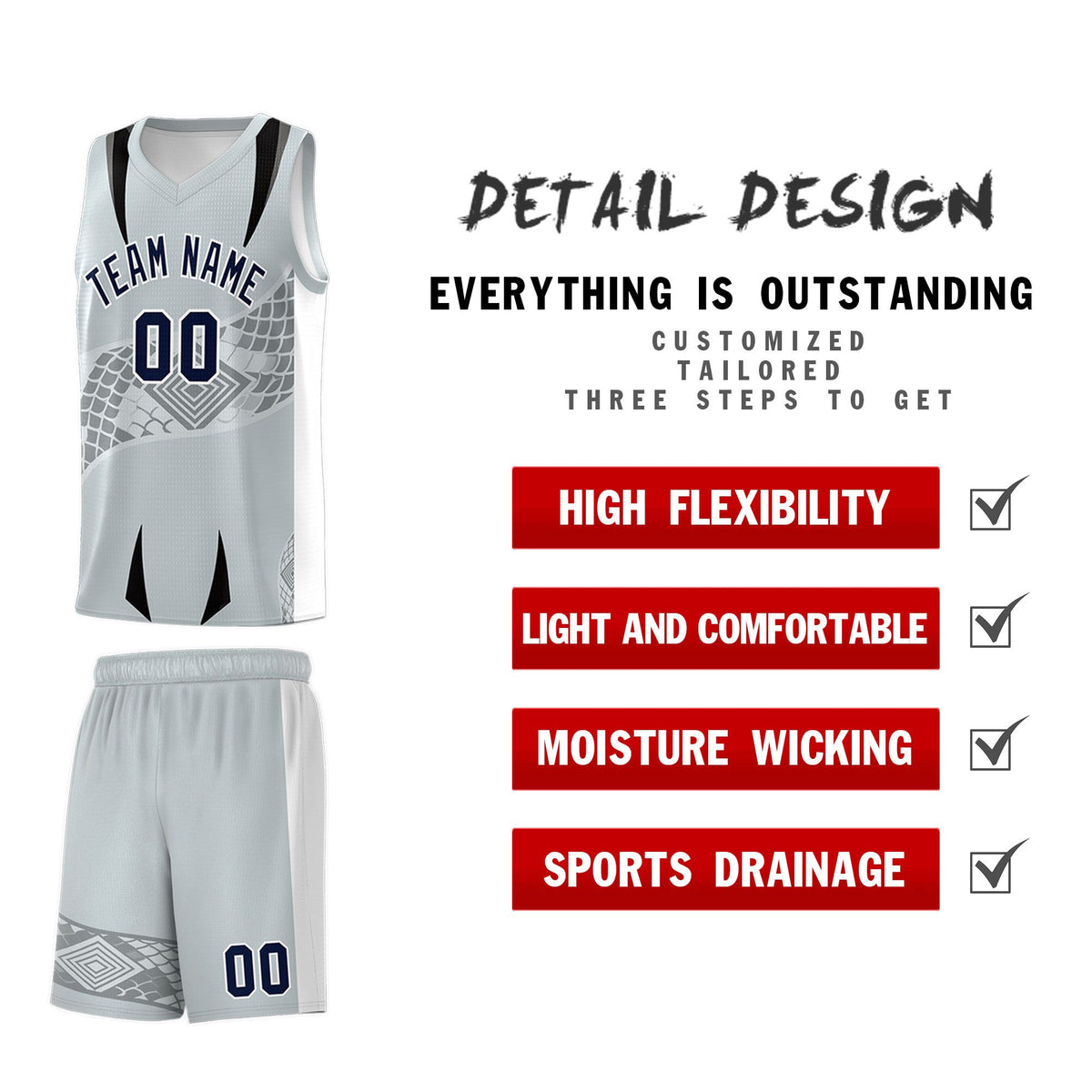 Custom Silver White Snake Scale Venomous Fang for Team Graffiti Pattern Basketball Suit Jersey