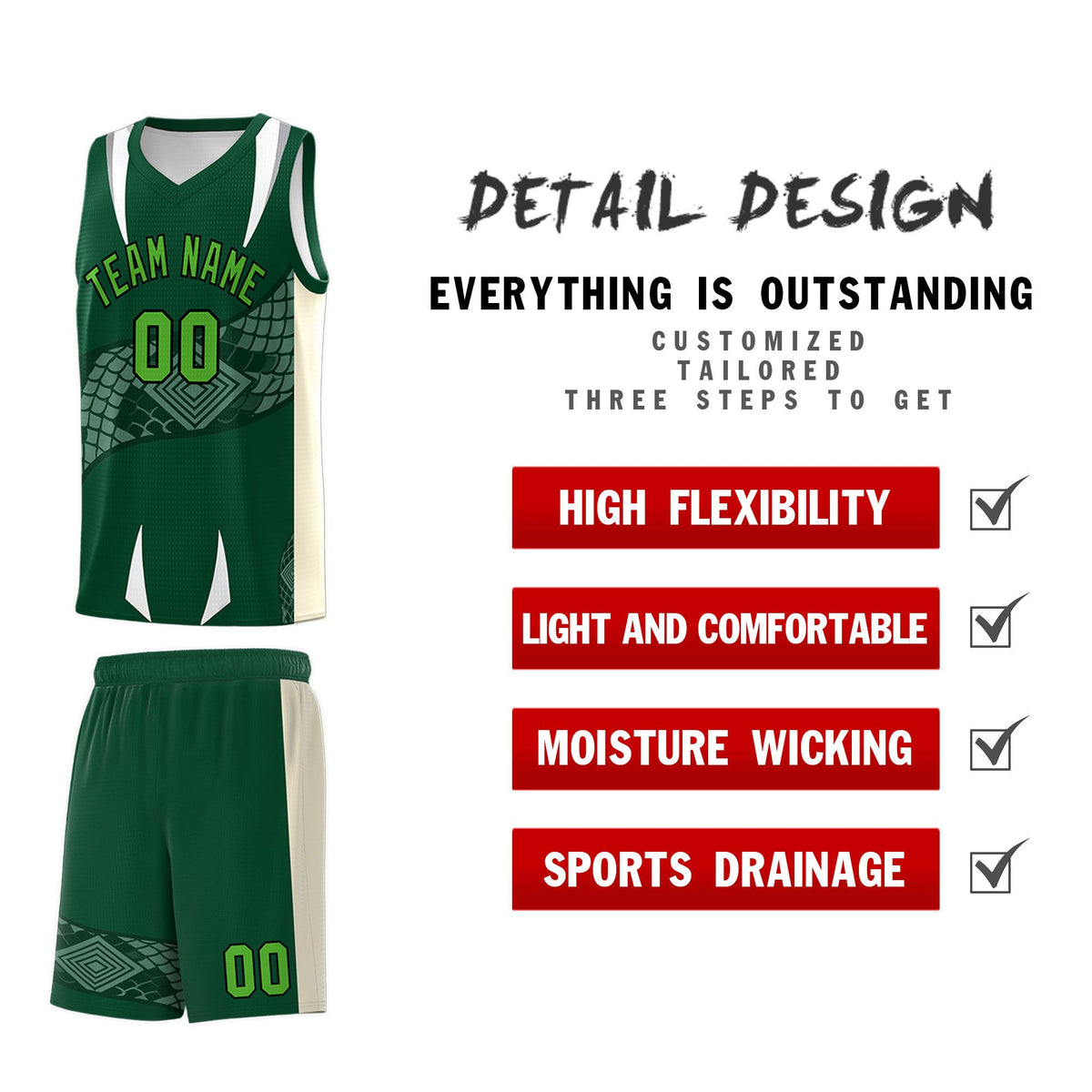 Custom Green Cream Snake Scale Venomous Fang Lightweight Graffiti Pattern Basketball Suit Jersey