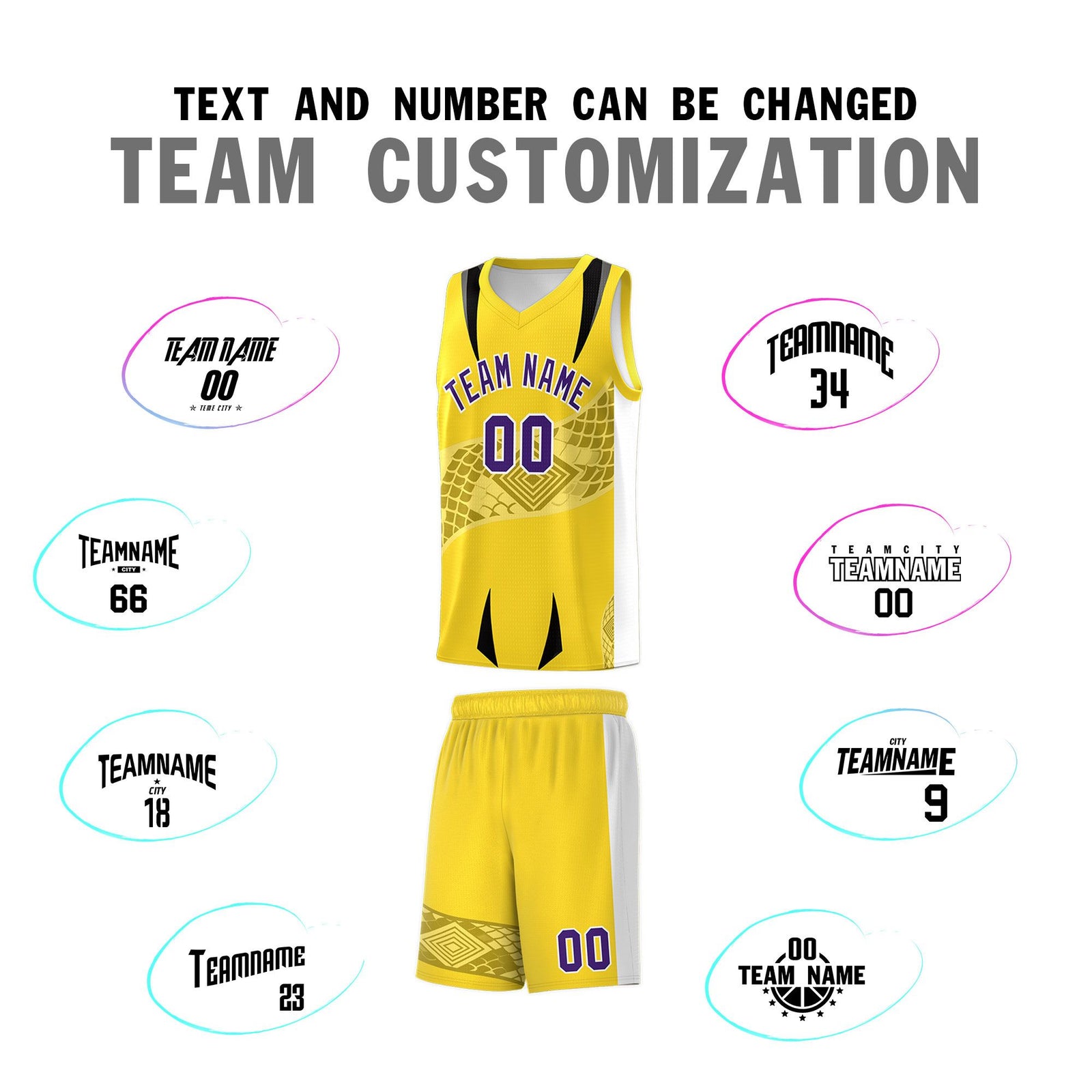 Custom Gold White Snake Scale Venomous Fang for Leagues Graffiti Pattern Basketball Suit Jersey