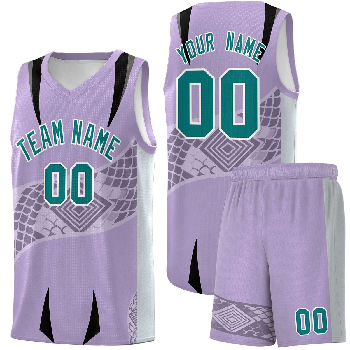 Custom Light Purple Silver Snake Scale Venomous Fang for Clubs Graffiti Pattern Basketball Suit Jersey