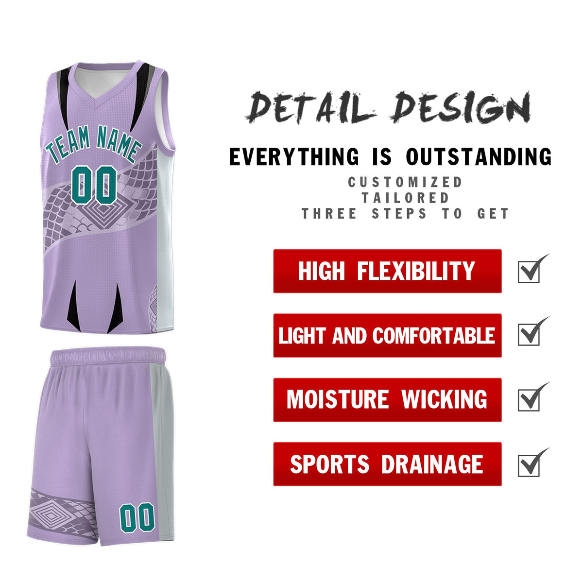Custom Light Purple Silver Snake Scale Venomous Fang for Clubs Graffiti Pattern Basketball Suit Jersey