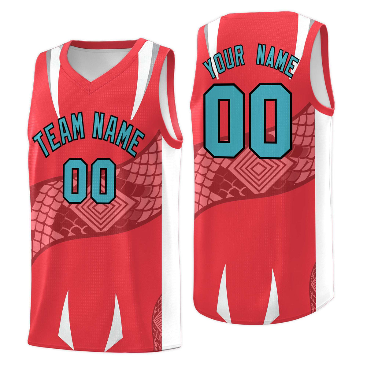 Custom Light Red White Snake Scale Venomous Fang Lightweight Graffiti Pattern Basketball Suit Jersey