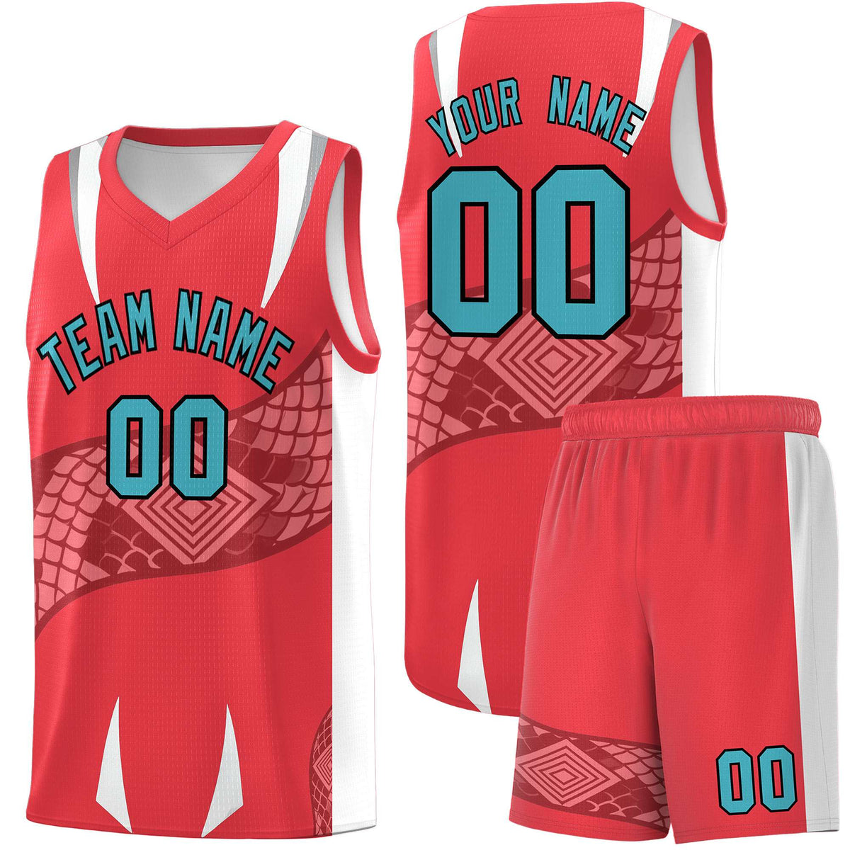 Custom Light Red White Snake Scale Venomous Fang Lightweight Graffiti Pattern Basketball Suit Jersey