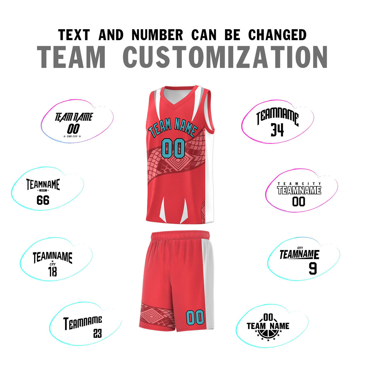 Custom Light Red White Snake Scale Venomous Fang Lightweight Graffiti Pattern Basketball Suit Jersey