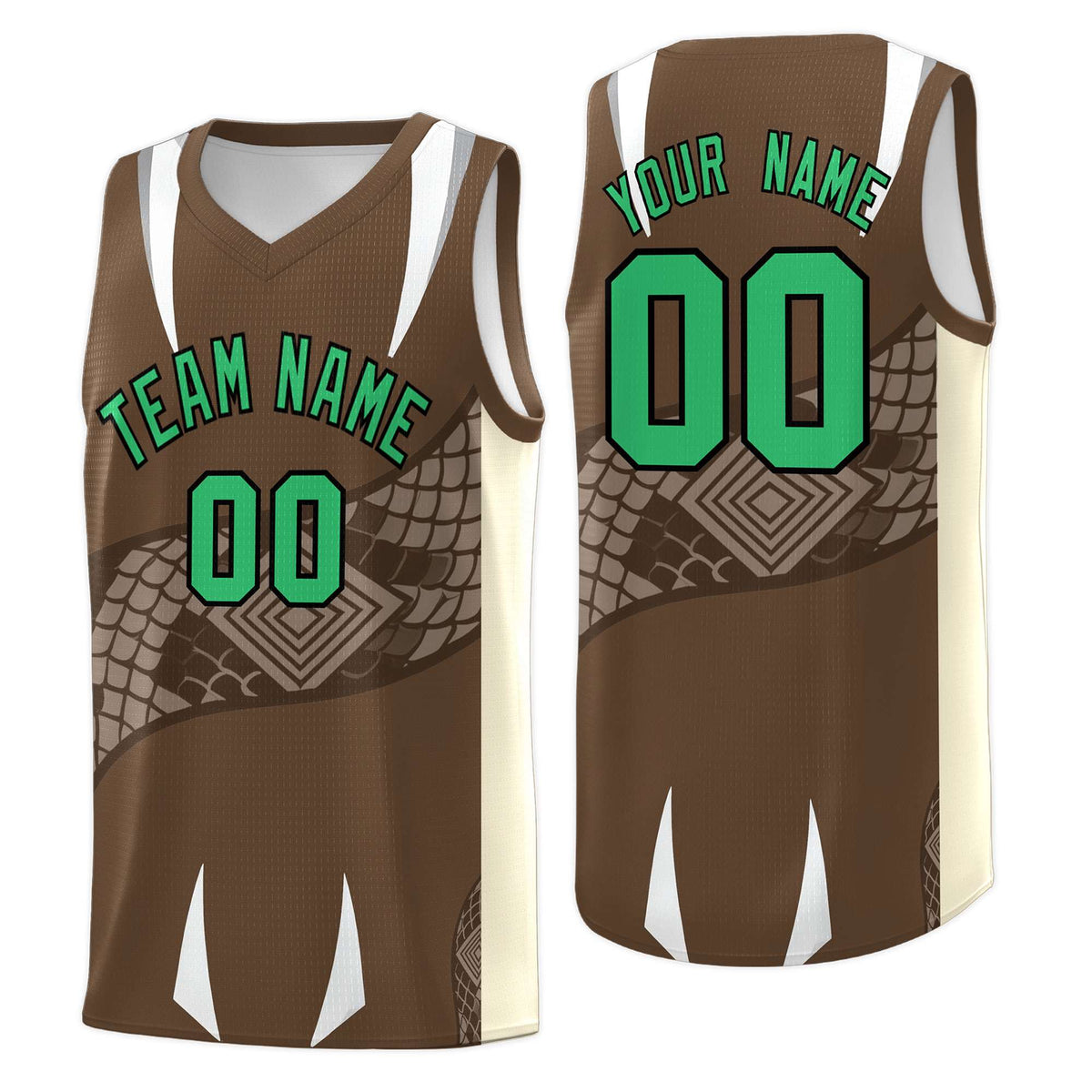 Custom Light Brown Light Khaki Snake Scale Venomous Fang Breathable Graffiti Pattern Basketball Suit Jersey
