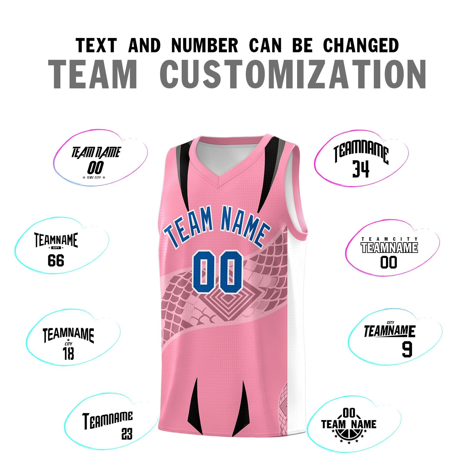 Custom Light Pink White Snake Scale Venomous Fang for Team Graffiti Pattern Basketball Suit Jersey