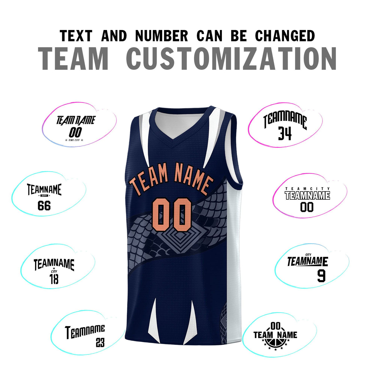 Custom Navy Silver Snake Scale Venomous Fang Drapable Graffiti Pattern Basketball Suit Jersey