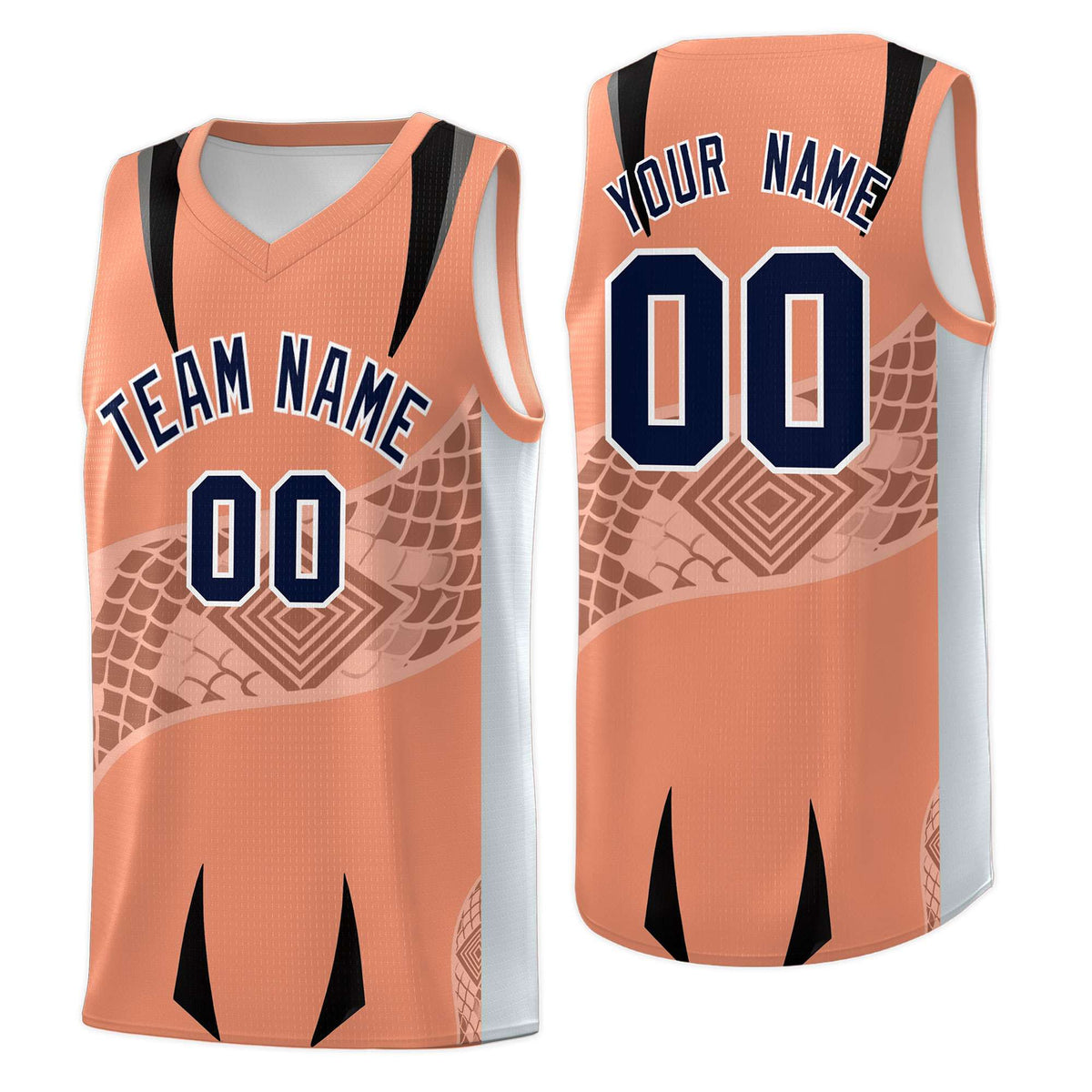 Custom Light Orange Silver Snake Scale Venomous Fang for Leagues Graffiti Pattern Basketball Suit Jersey