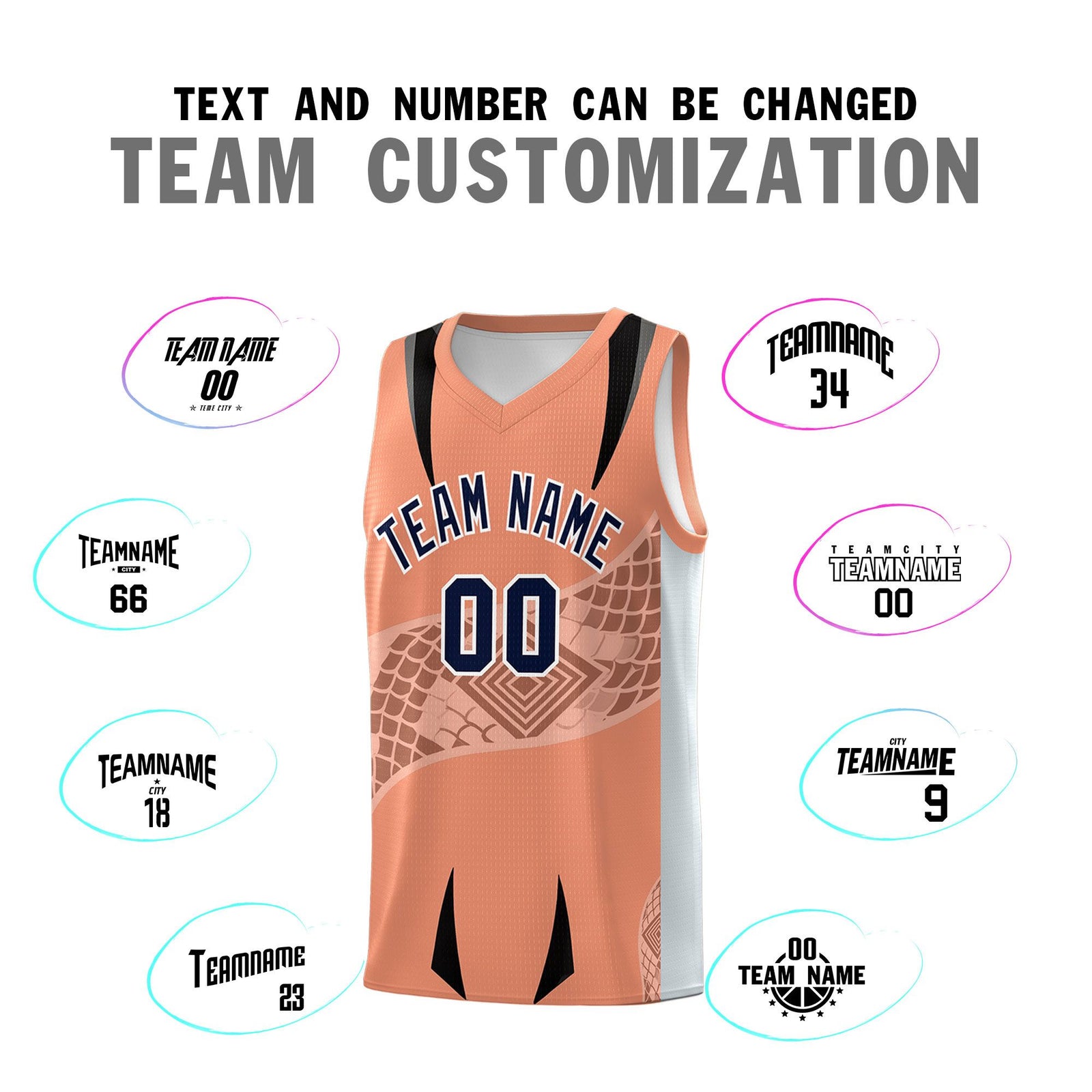 Custom Light Orange Silver Snake Scale Venomous Fang for Leagues Graffiti Pattern Basketball Suit Jersey