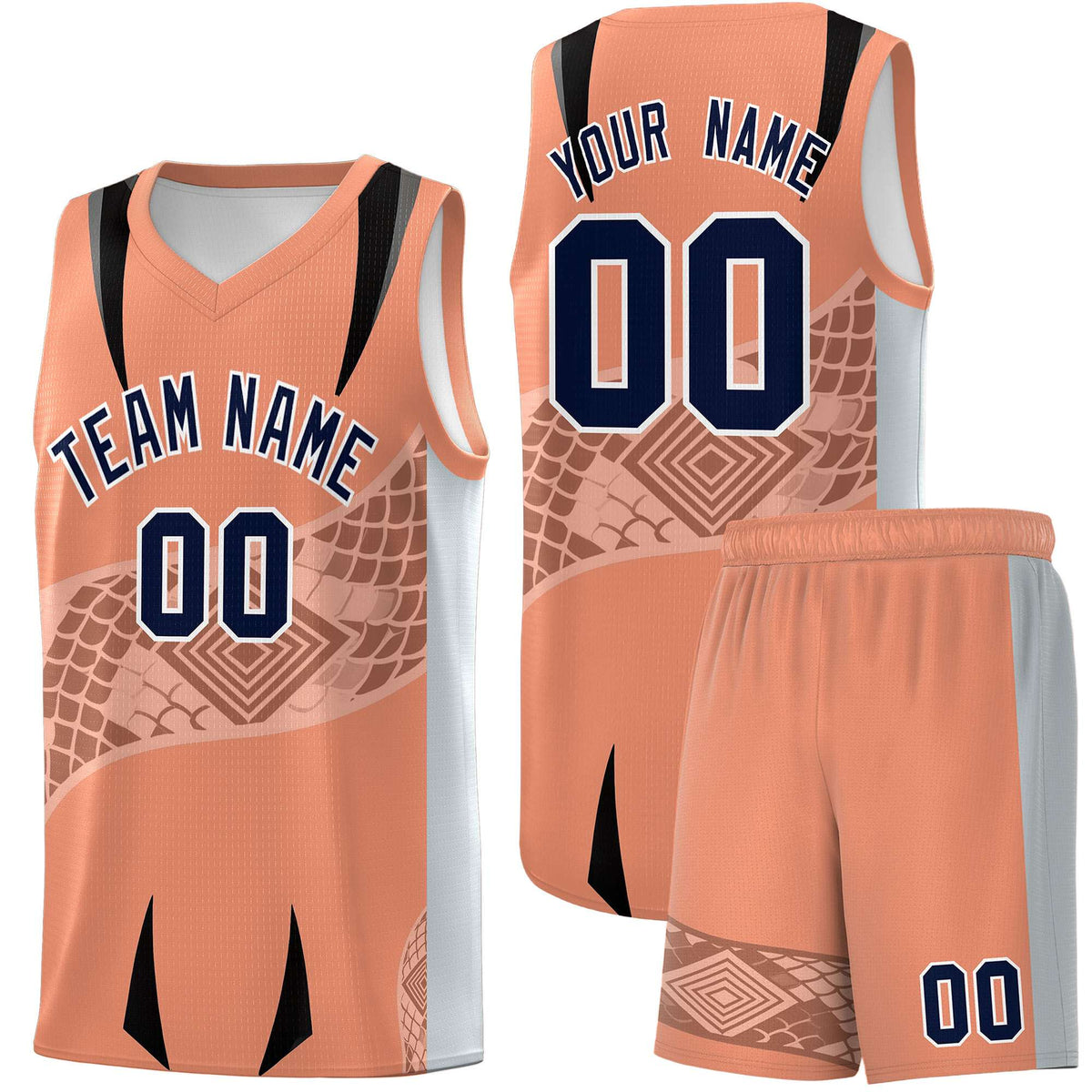 Custom Light Orange Silver Snake Scale Venomous Fang for Leagues Graffiti Pattern Basketball Suit Jersey