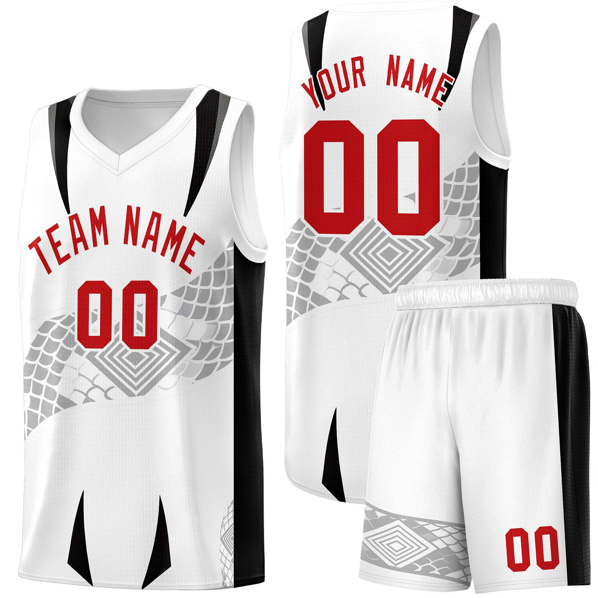 Custom White Black Snake Scale Venomous Fang for Leagues Graffiti Pattern Basketball Suit Jersey