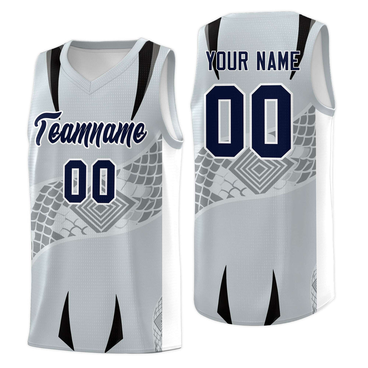 Custom Silver White Snake Scale Venomous Fang for Team Graffiti Pattern Basketball Suit Jersey