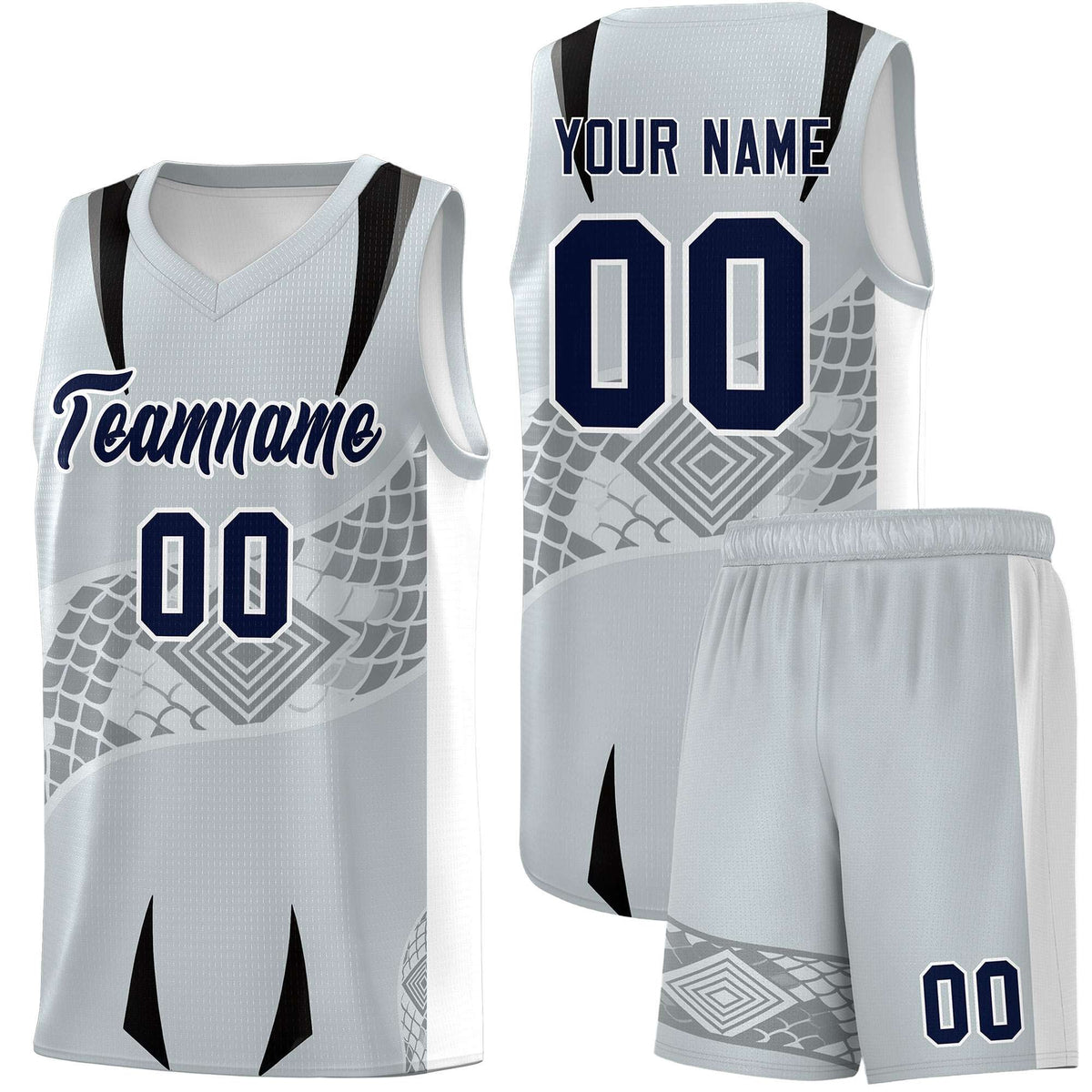 Custom Silver White Snake Scale Venomous Fang for Team Graffiti Pattern Basketball Suit Jersey