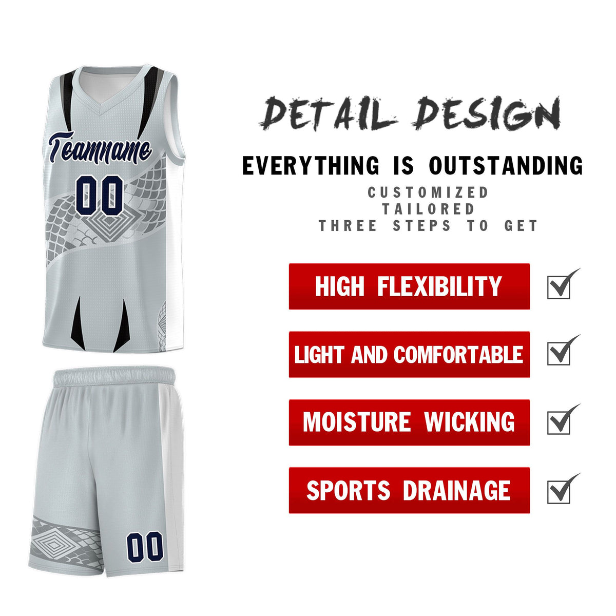 Custom Silver White Snake Scale Venomous Fang for Team Graffiti Pattern Basketball Suit Jersey