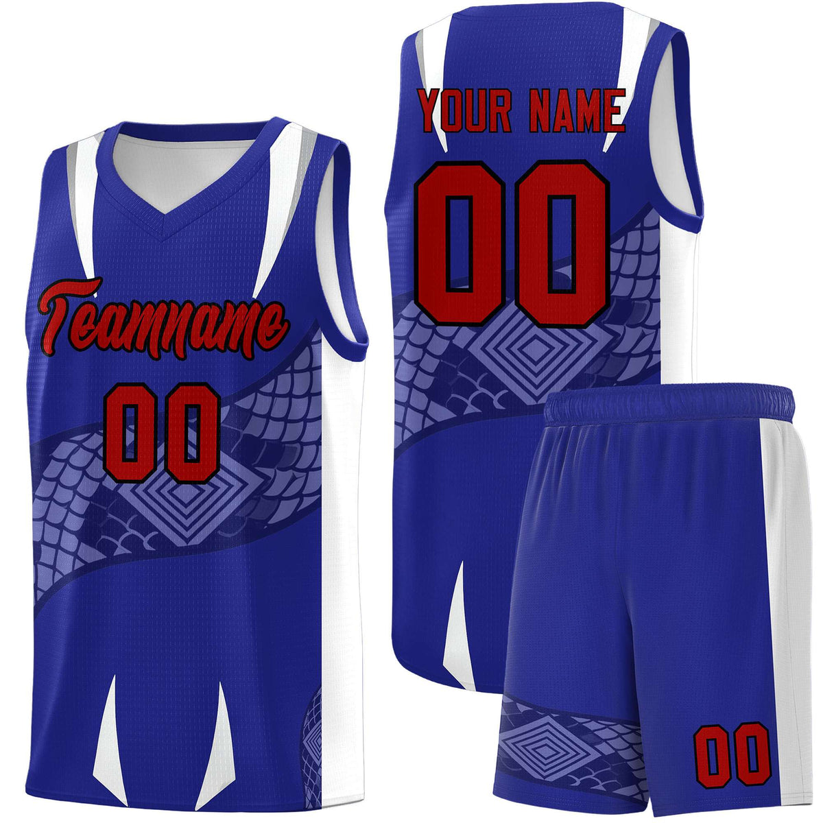 Custom Royal White Snake Scale Venomous Fang Drapable Graffiti Pattern Basketball Suit Jersey