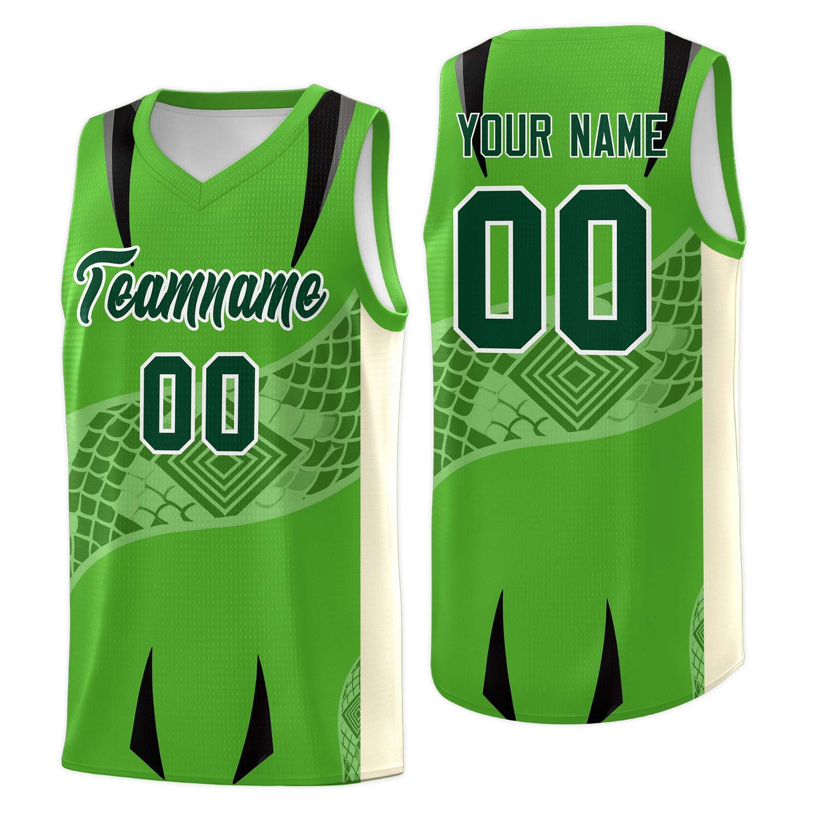 Custom Light Green Cream Snake Scale Venomous Fang for Team Graffiti Pattern Basketball Suit Jersey