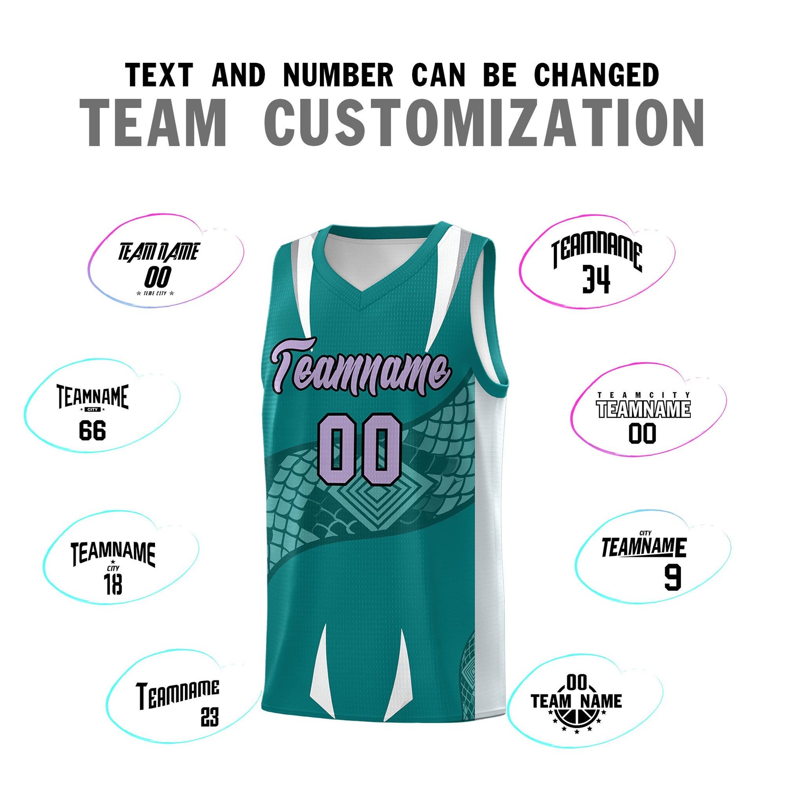 Custom Teal Silver Snake Scale Venomous Fang Breathable Graffiti Pattern Basketball Suit Jersey