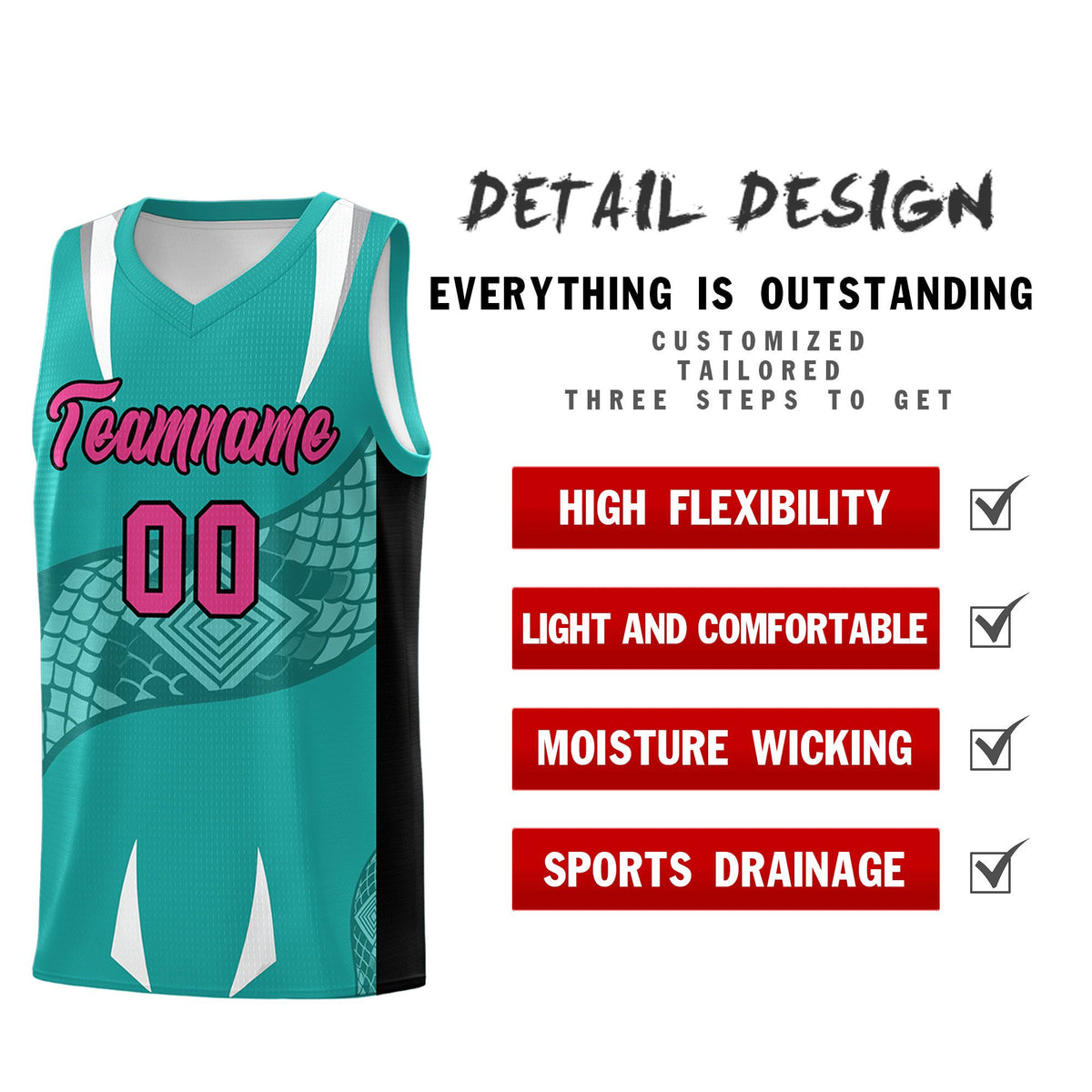 Custom Aqua Black Snake Scale Venomous Fang Lightweight Graffiti Pattern Basketball Suit Jersey