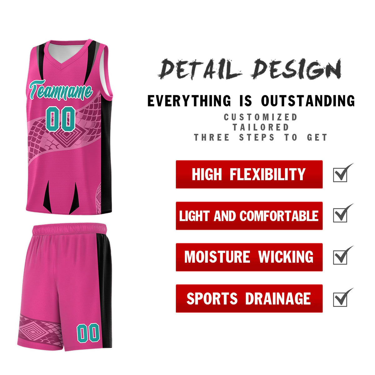 Custom Rose Red Black Snake Scale Venomous Fang for Team Graffiti Pattern Basketball Suit Jersey
