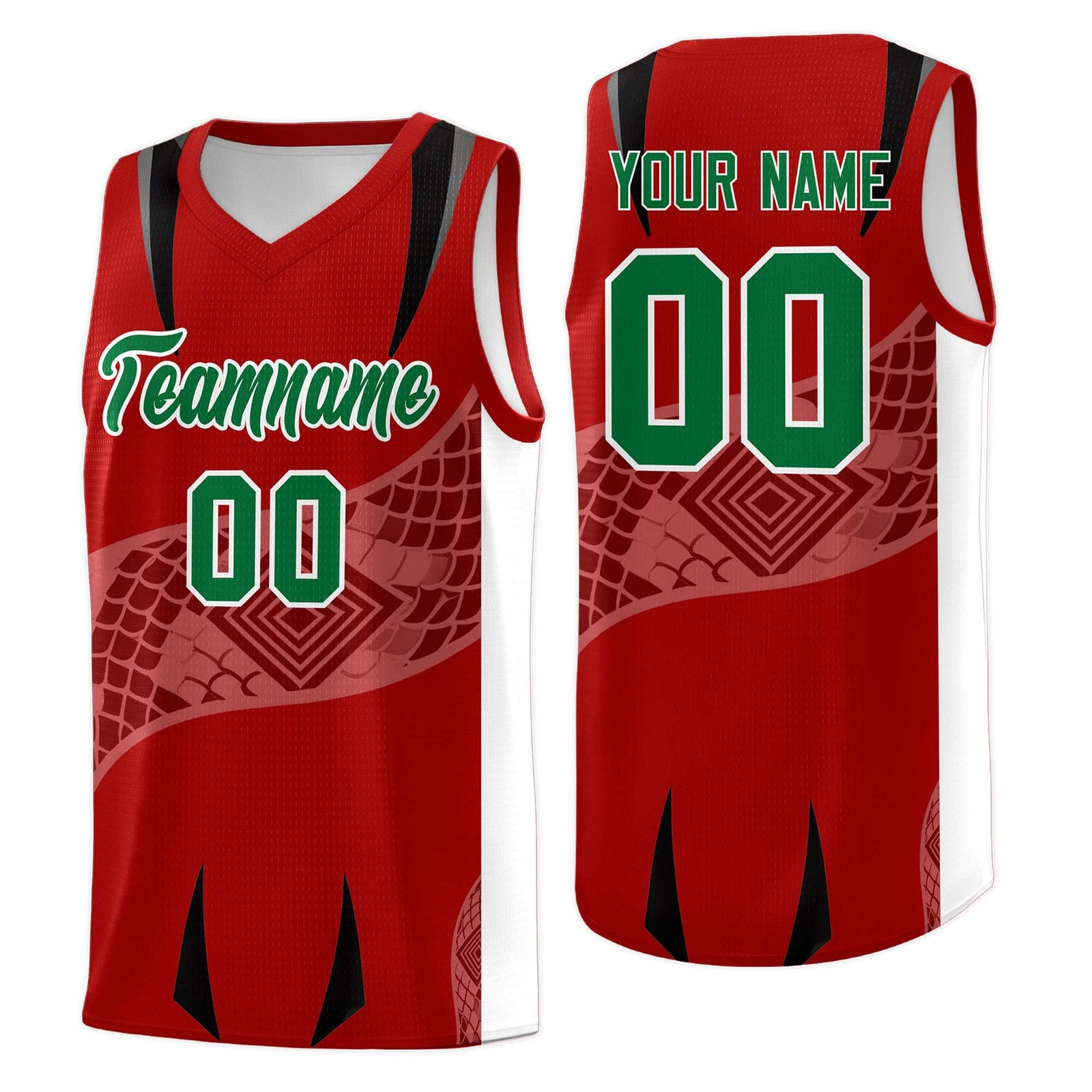 Custom Red White Snake Scale Venomous Fang for Clubs Graffiti Pattern Basketball Suit Jersey