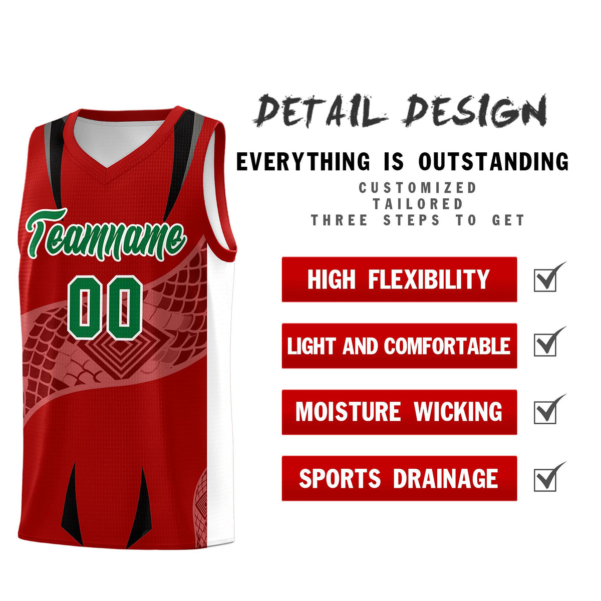 Custom Red White Snake Scale Venomous Fang for Clubs Graffiti Pattern Basketball Suit Jersey