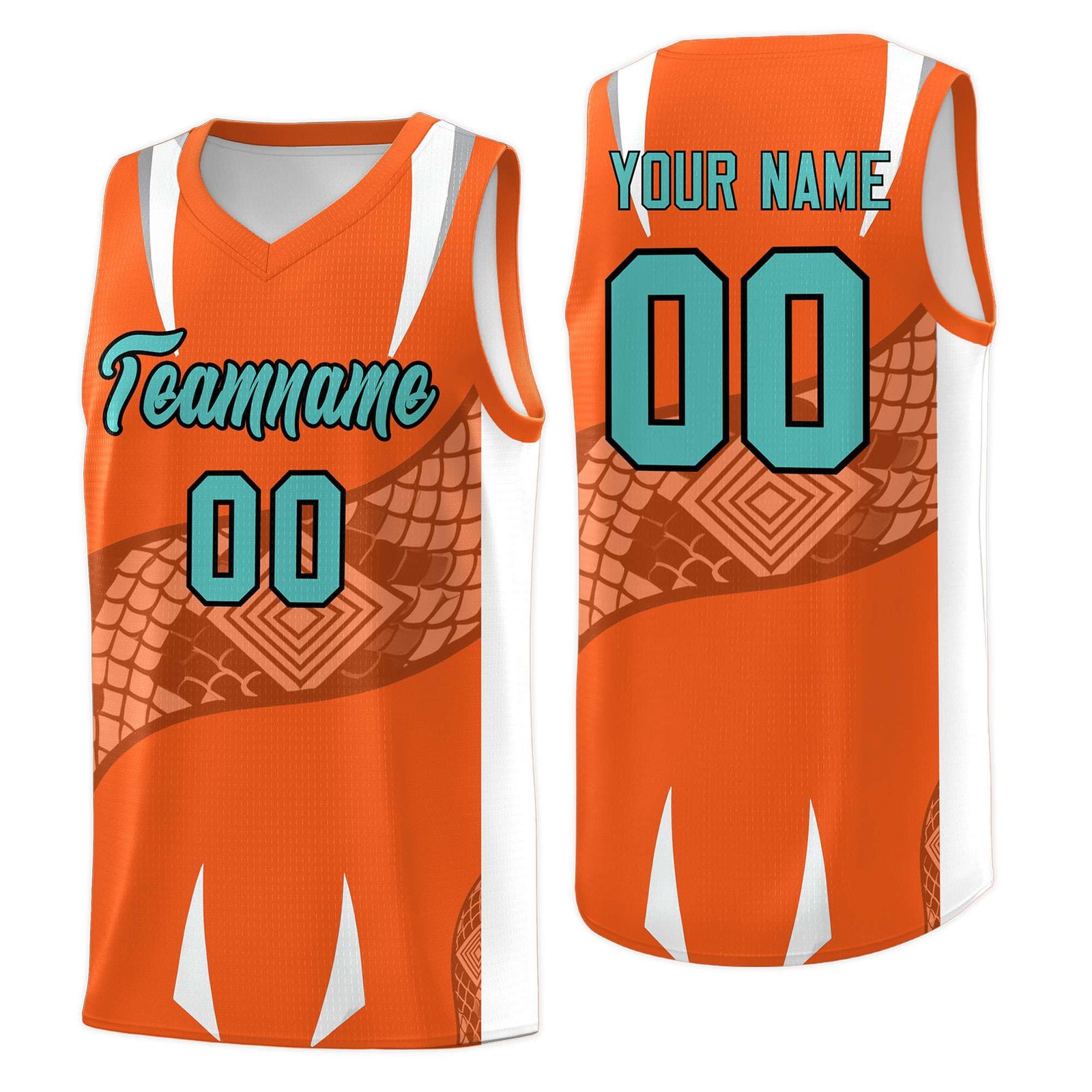 Custom Orange White Snake Scale Venomous Fang Lightweight Graffiti Pattern Basketball Suit Jersey