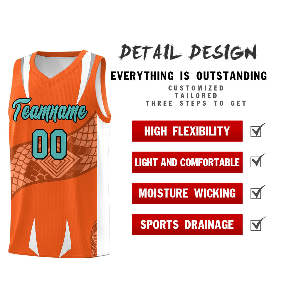 Custom Orange White Snake Scale Venomous Fang Lightweight Graffiti Pattern Basketball Suit Jersey