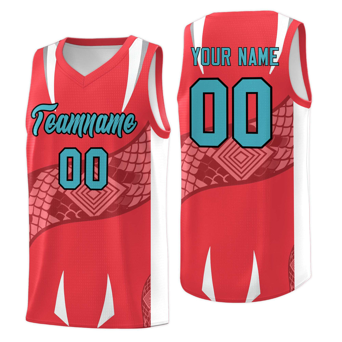 Custom Light Red White Snake Scale Venomous Fang Lightweight Graffiti Pattern Basketball Suit Jersey