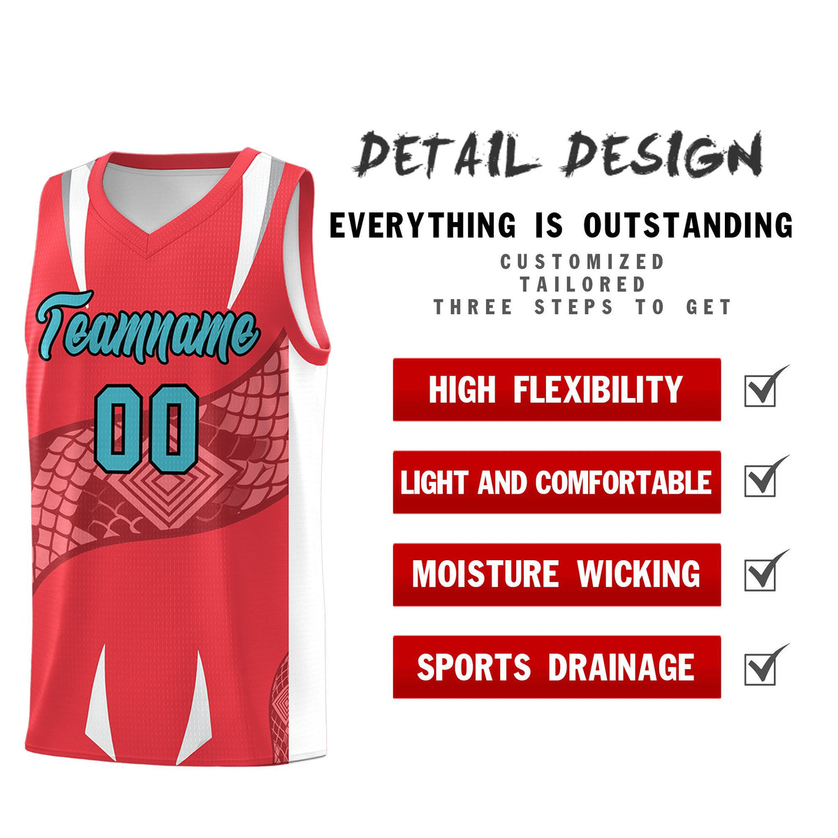 Custom Light Red White Snake Scale Venomous Fang Lightweight Graffiti Pattern Basketball Suit Jersey