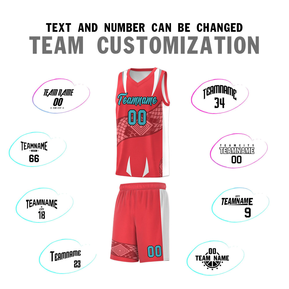Custom Light Red White Snake Scale Venomous Fang Lightweight Graffiti Pattern Basketball Suit Jersey