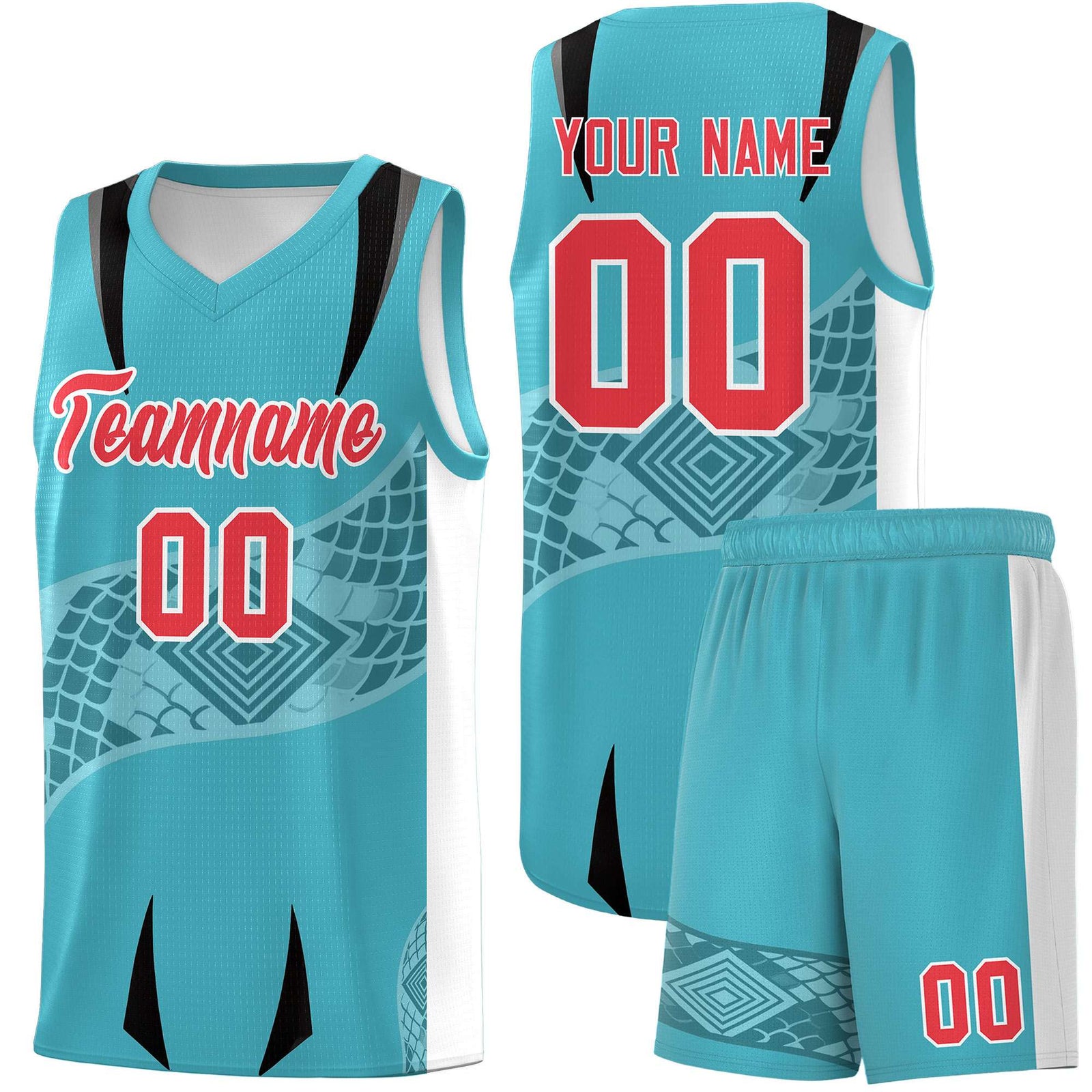 Custom Sky Blue White Snake Scale Venomous Fang for Team Graffiti Pattern Basketball Suit Jersey