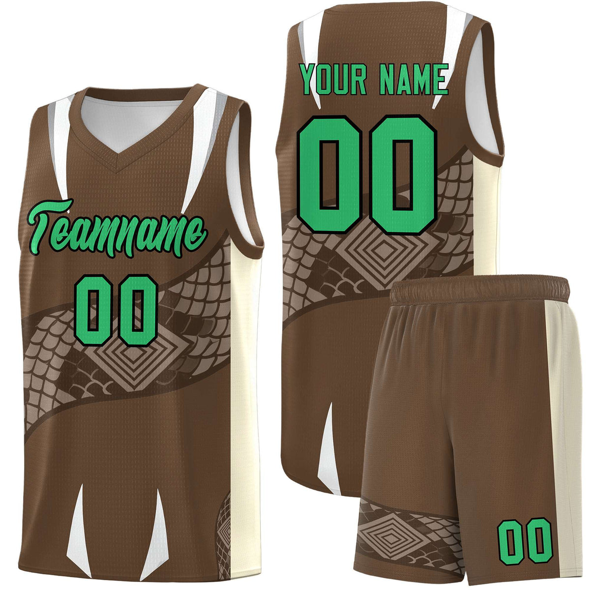 Custom Light Brown Light Khaki Snake Scale Venomous Fang Breathable Graffiti Pattern Basketball Suit Jersey