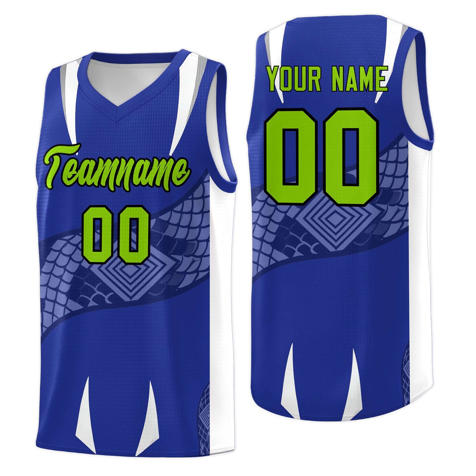 Custom Royal White Snake Scale Venomous Fang Drapable Graffiti Pattern Basketball Suit Jersey