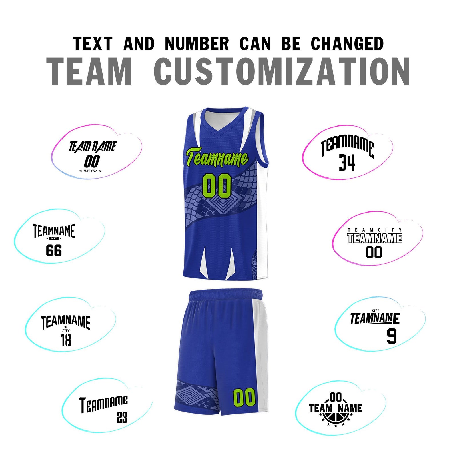 Custom Royal White Snake Scale Venomous Fang Drapable Graffiti Pattern Basketball Suit Jersey
