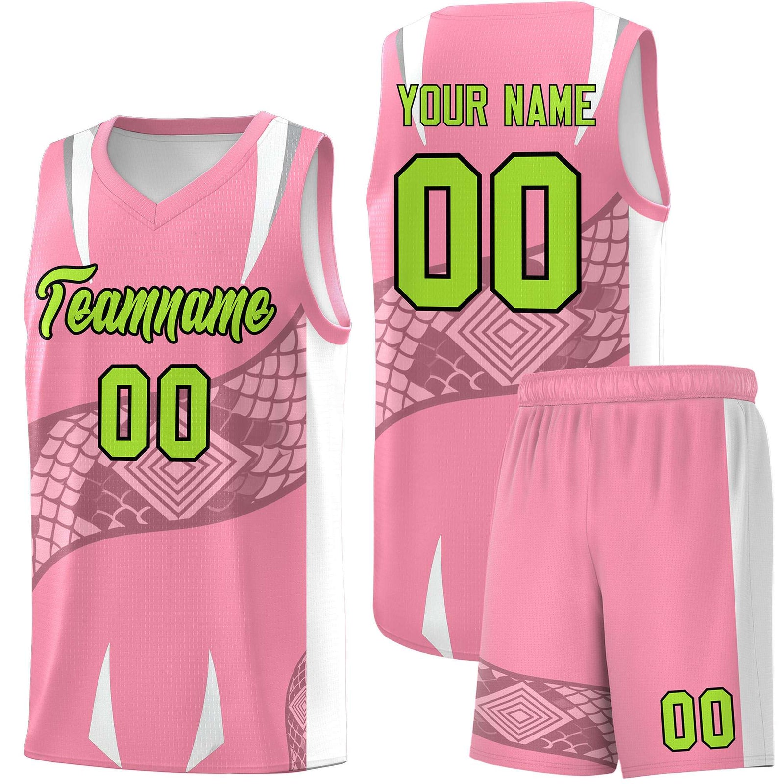 Custom Light Pink White Snake Scale Venomous Fang Drapable Graffiti Pattern Basketball Suit Jersey
