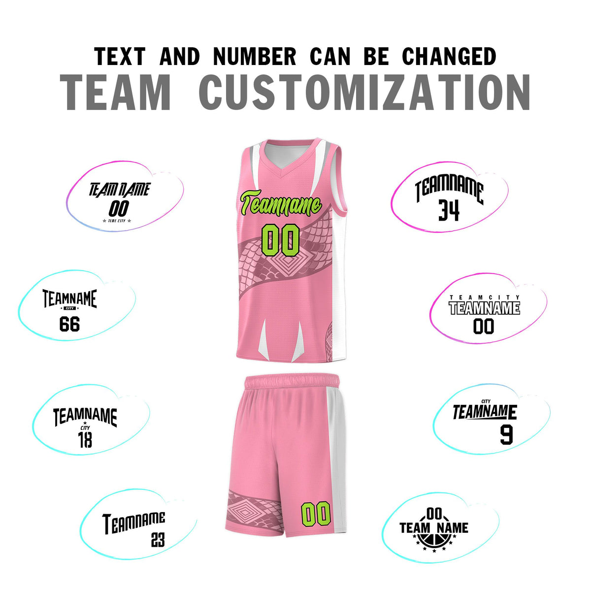 Custom Light Pink White Snake Scale Venomous Fang Drapable Graffiti Pattern Basketball Suit Jersey