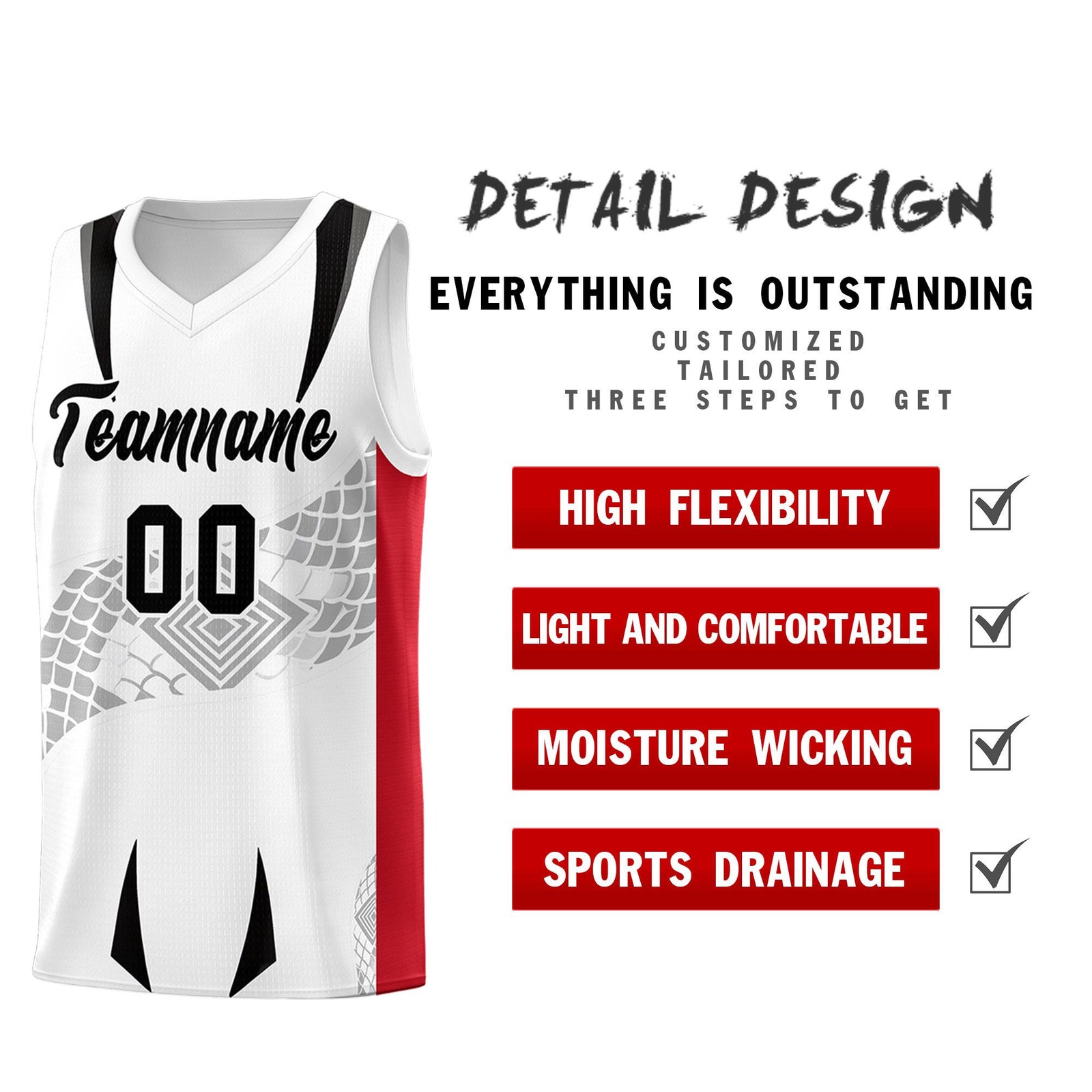 Custom White Red Snake Scale Venomous Fang for Clubs Graffiti Pattern Basketball Suit Jersey