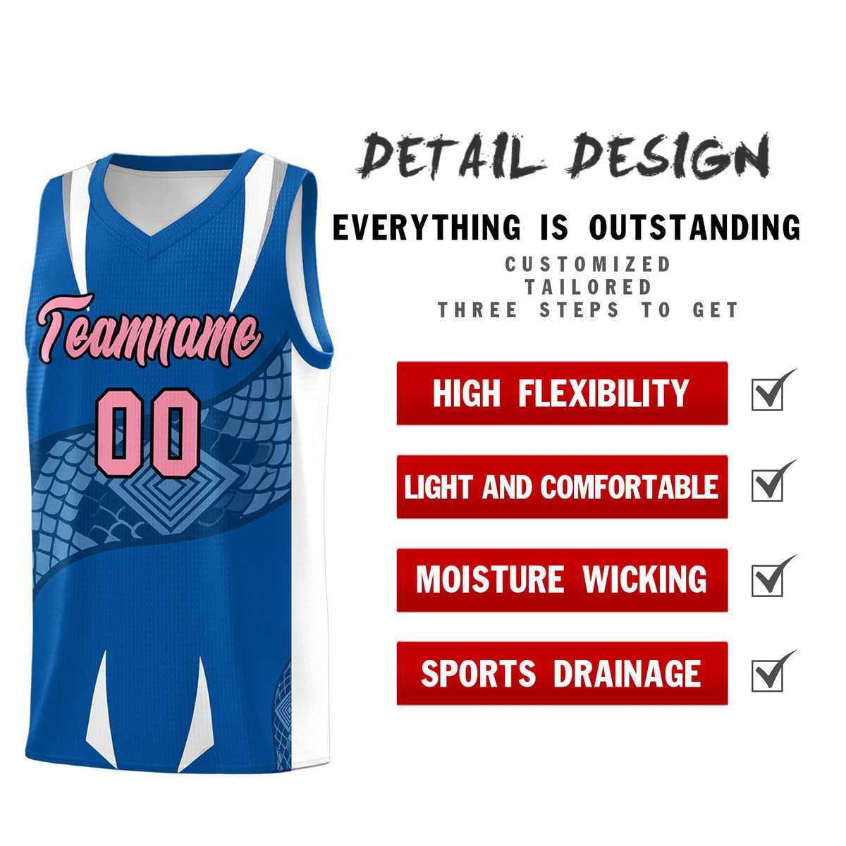 Custom Royal White Snake Scale Venomous Fang Lightweight Graffiti Pattern Basketball Suit Jersey