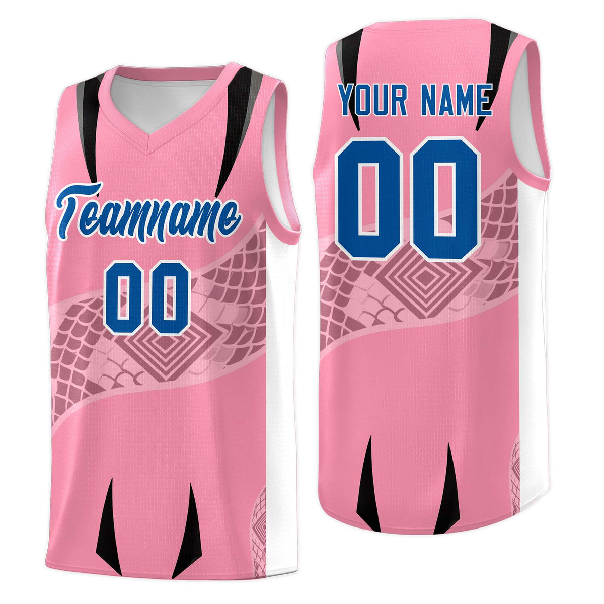 Custom Light Pink White Snake Scale Venomous Fang for Team Graffiti Pattern Basketball Suit Jersey