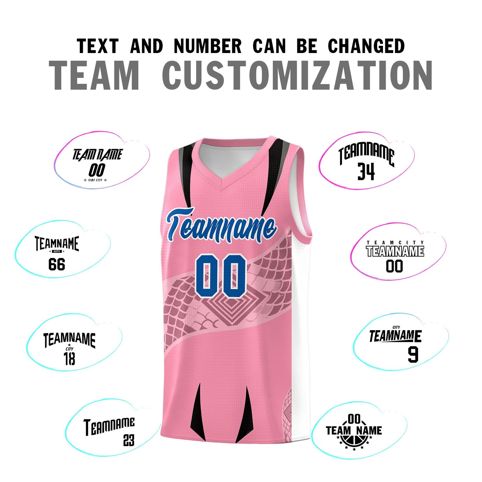 Custom Light Pink White Snake Scale Venomous Fang for Team Graffiti Pattern Basketball Suit Jersey