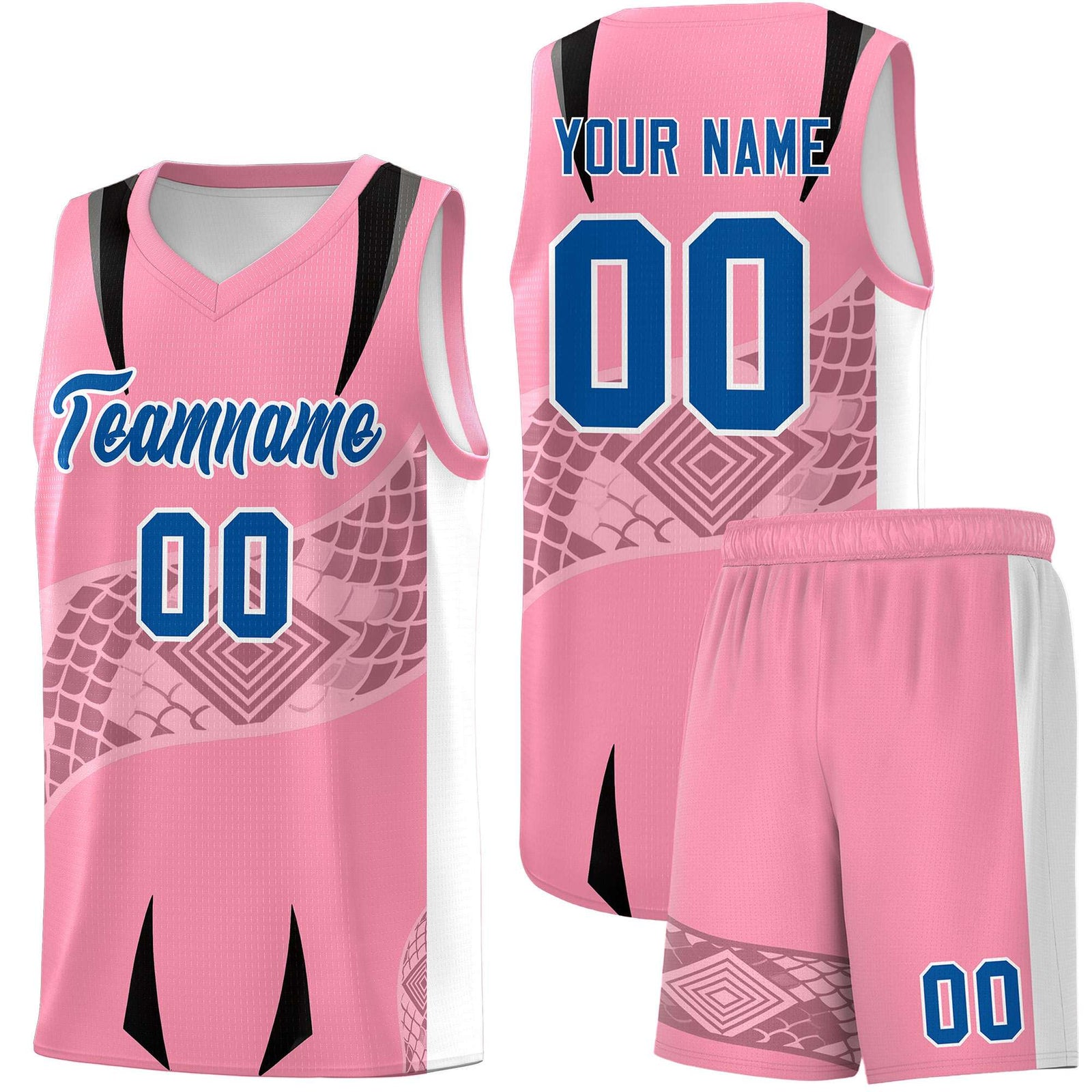 Custom Light Pink White Snake Scale Venomous Fang for Team Graffiti Pattern Basketball Suit Jersey