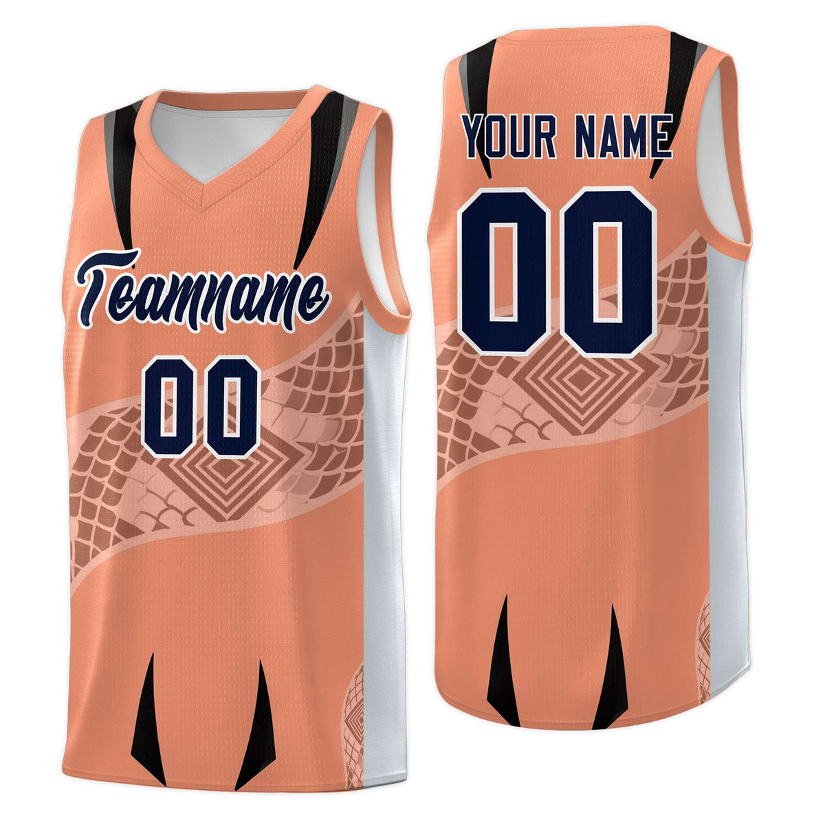 Custom Light Orange Silver Snake Scale Venomous Fang for Leagues Graffiti Pattern Basketball Suit Jersey