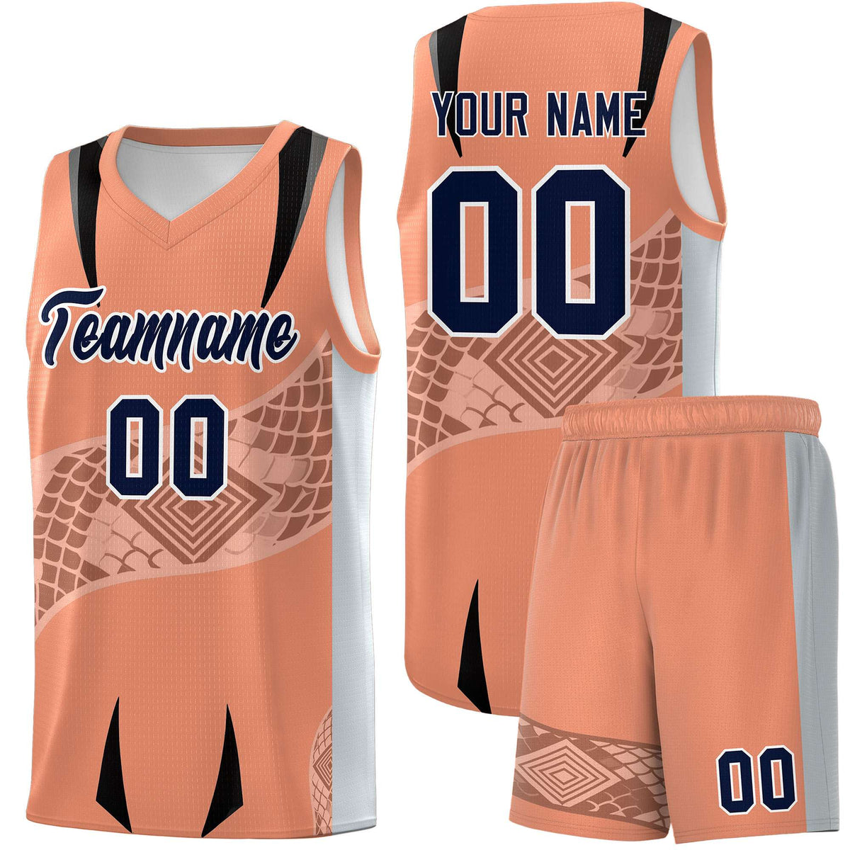 Custom Light Orange Silver Snake Scale Venomous Fang for Leagues Graffiti Pattern Basketball Suit Jersey